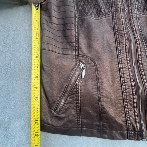 Cleo Metallic Bronze Faux Leather Moto Style Bomber Jacket - Picture 8 of 9